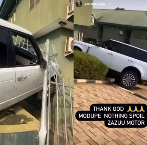 Thank God Nothing Spoil - Portable Says After Surviving Accident With His Range Rover (Video)