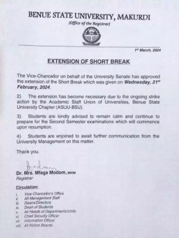 BSUM notice on extension of break