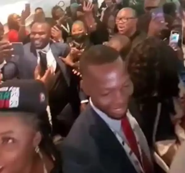 See The Massive Crowd That Followed Peter Obi As He Tried To Leave NBA Conference Venue (Video)