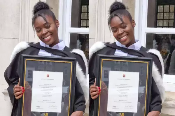 Nigerian Lady Celebrates After Graduating From UK University With First Class (Photo)