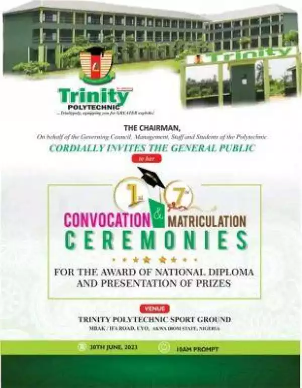 Trinity Polytechnic announces 1st Convocation & 7th Matriculation Ceremony