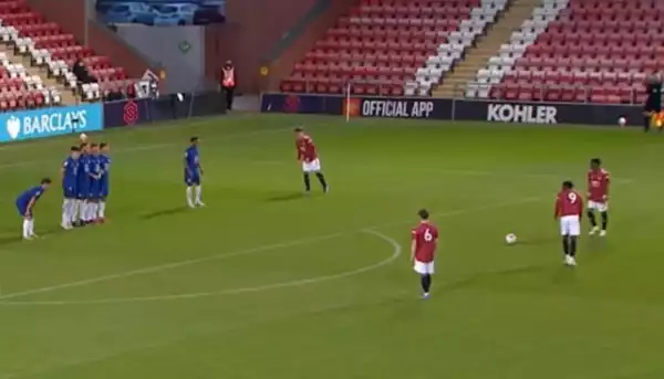 Man United starlet Amad Diallo scores a free kick from distance against Chelsea U23’s (Video)