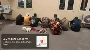 Photo Of Eight Men Who Were Nabbed For Constructing A Shrine On Main Road In Lagos