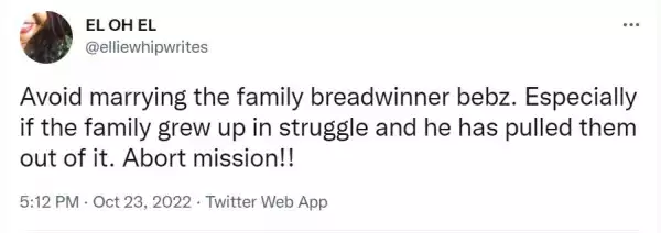 Avoid Marrying The Breadwinner In Any Family — Twitter User Warns Women