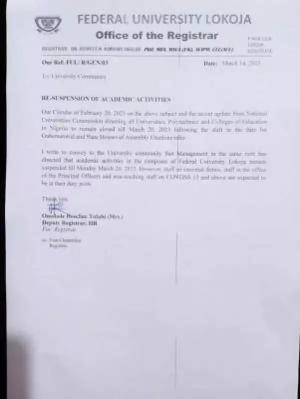 FULOKOJA notice on resumption of academic activities