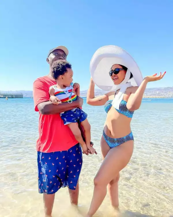 Regina Daniels Shows Off Her Bikini Body While on Vacation With Ned Nwoko and Son, Munir in Jordan (Photos)