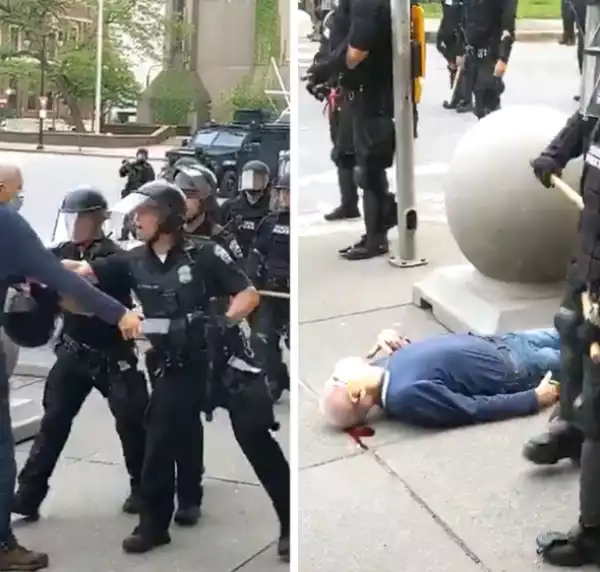 Elderly man, 75, bleeds from the head after he was pushed by cops during a protest in New York (video)