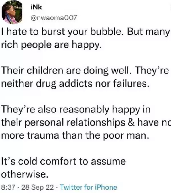 It’s Cold Comfort To Assume That Rich People Are Unhappy - Nigerian Lawyer