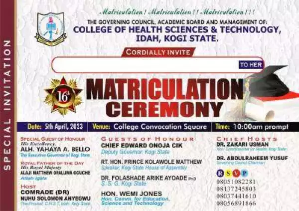 Kogi State College of Health Sciences & Tech 16th Matriculation Ceremony
