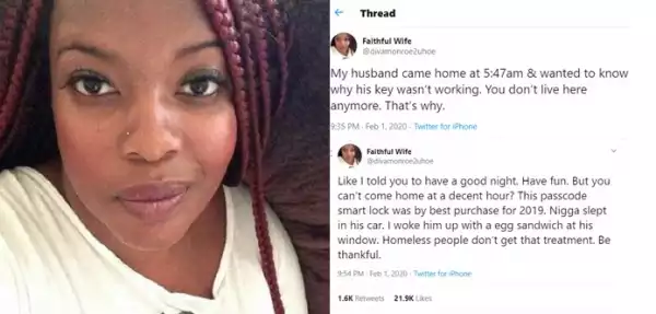 Wife narrates how she locked her husband outside and changed the key because he stayed out late