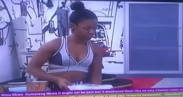 BBNaija: Bella Finally Cleans Out Dinning Area Where She Poured Food During Altercation With Rachel (Video)