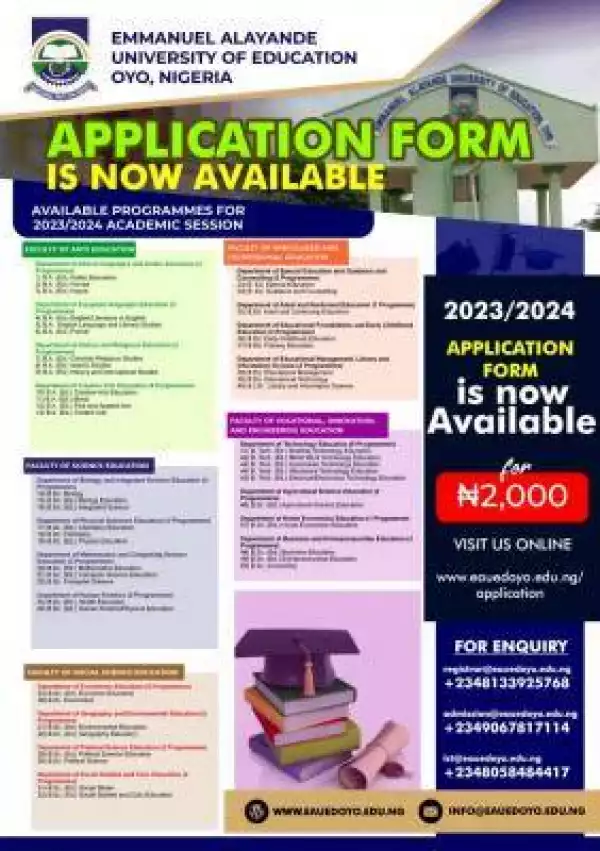 Emmanuel Alayande COE, Oyo NCE Admission for 2023/2024 session