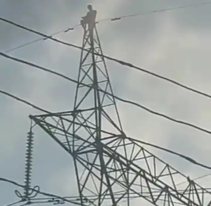 Pastor finally climbs down from high tension electrical cable hours after he climbed up and threatened to jump (video)