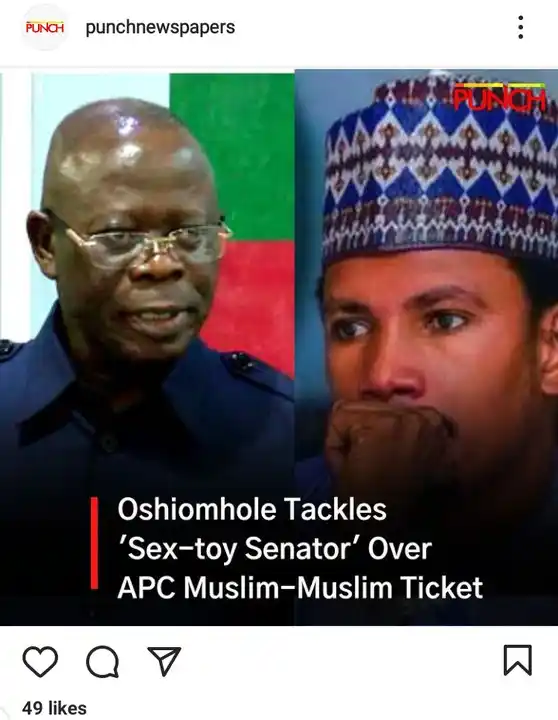 Oshiomhole Tackles Senator Elisha Abbo Over Muslim-Muslim Ticket