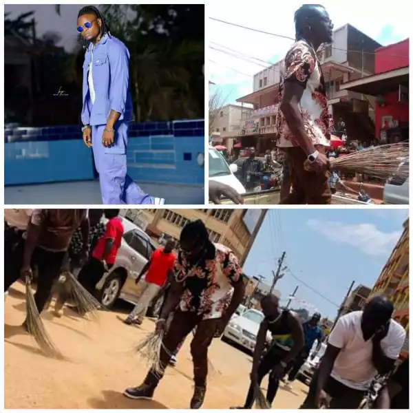 Popular Singer Forced to Sweep Streets After Turning Up Late For Music Show (Photos/Video)