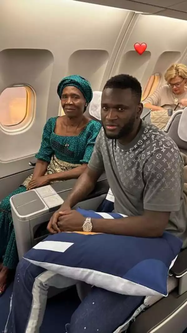 Super Eagles Striker, Victor Boniface Flies His Mom To Germany To Watch Him Play For The First Time (Photos)