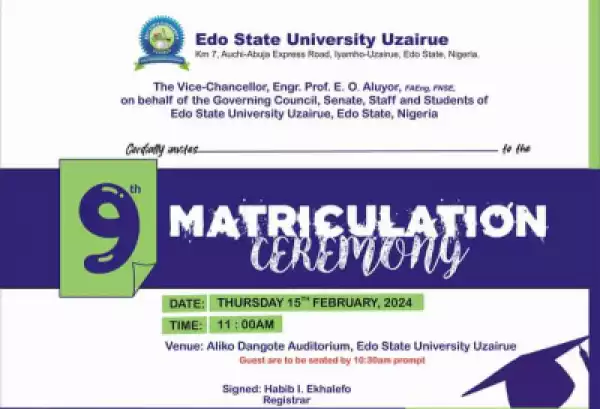 Edo state university matriculation ceremony 2023/2024