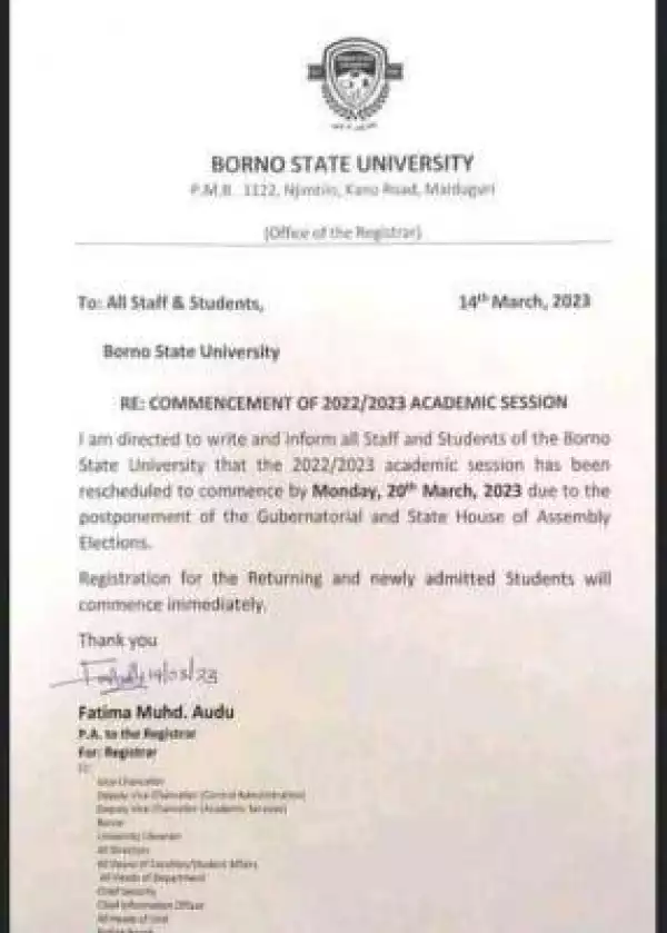 BOSU notice on commencement of 2023/2023 session