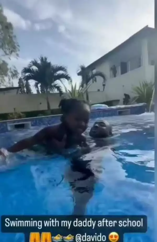 Adorable Video Of Davido Giving His Son, Ifeanyi, Swimming Lessons