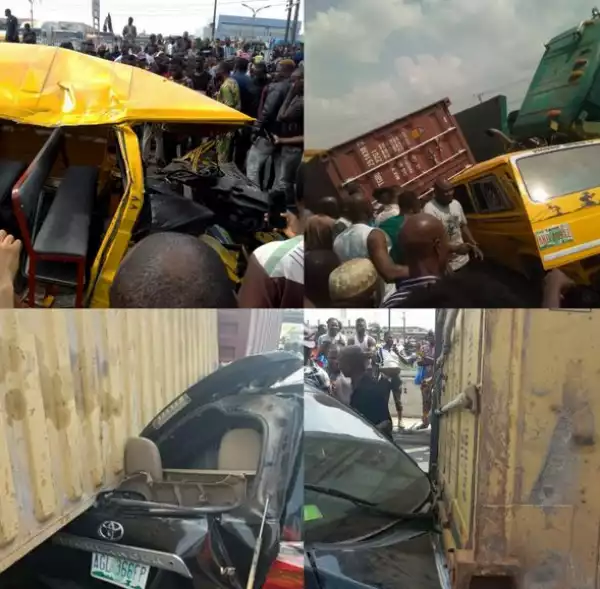 Many Feared Killed As 40-feet Containers Fall On Cars In Lagos (Photos/Video)