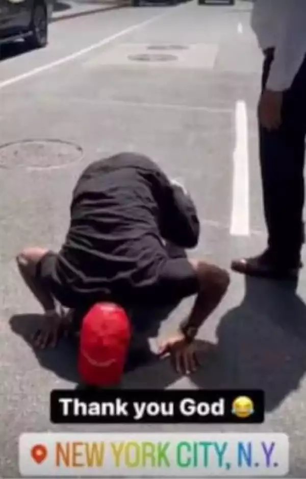 Davido Lies Down And Kisses The Ground As He Arrives New York