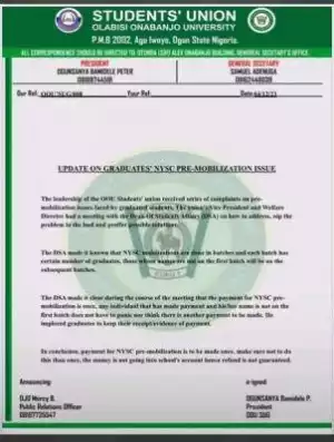 OOU SUG update on Graduates