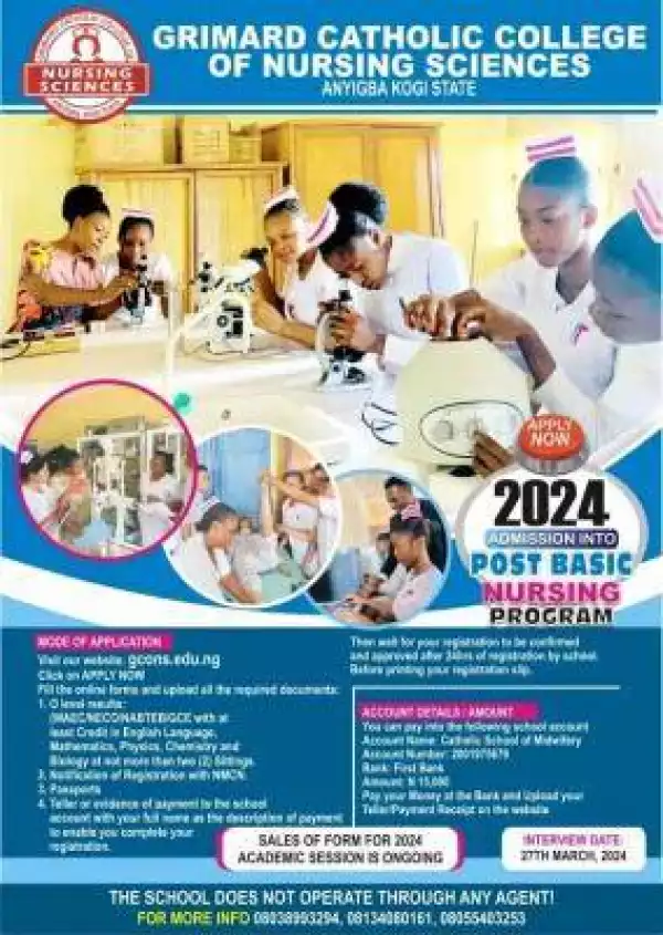 Grimard Catholic College of Nursing Sciences releases Post Basic Nursing admission form - 2023