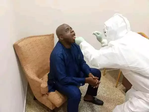 Photos of Governor Duoye Diri undergoing coronavirus test after denying contact with Buhari