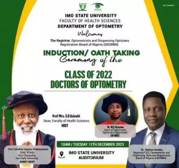 IMSU announces Induction/Oath-Taking Ceremony for Class of 2022 Doctors of Optometry