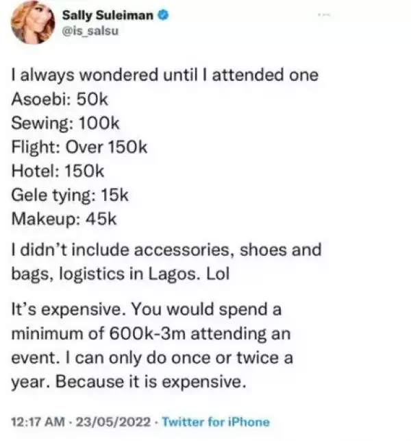 Humanitarian Reveals How Much It Cost To Attend An Owanbe In Lagos