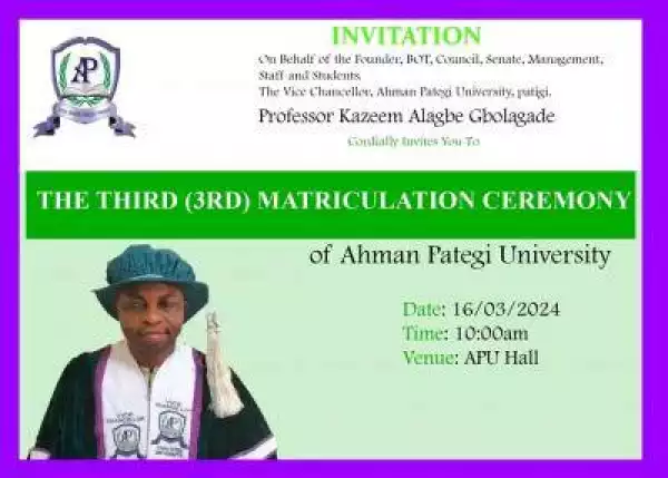 Ahman Pategi University announces 3rd matriculation ceremony