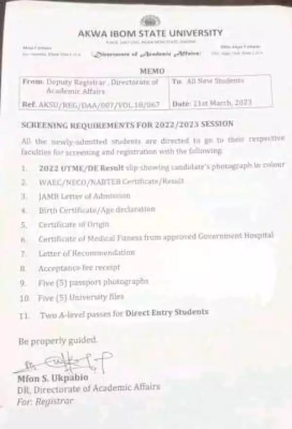 AKSU screening requirements for new students, 2022/2023