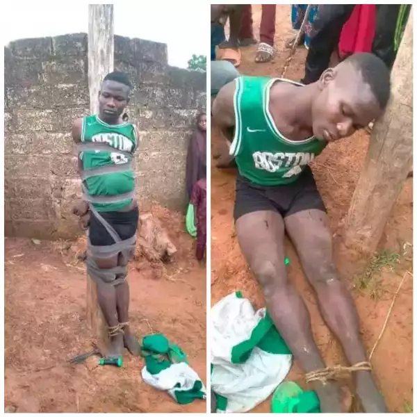 Suspected thief caught and tied to electric pole in Nasarawa