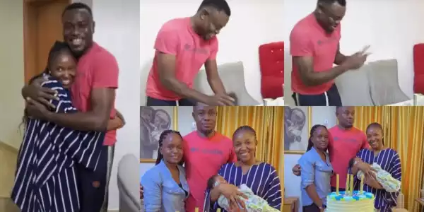 Biola Bayo’s husband beams with joy as she surprises him on his 45th birthday (Video)