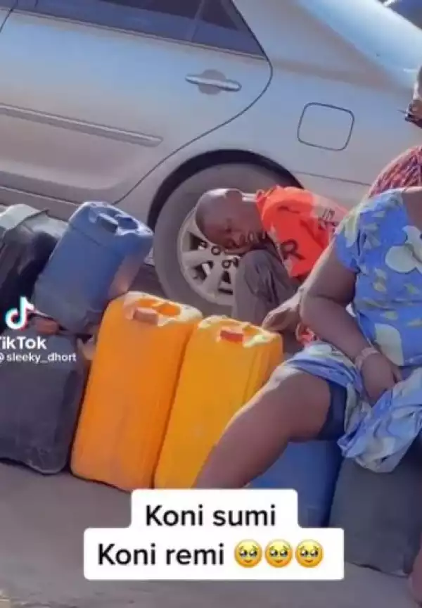 Man Spotted Sleeping At A Filling Station While On A Queue As Fuel Scarcity Bites Hard Across The Country (Video)