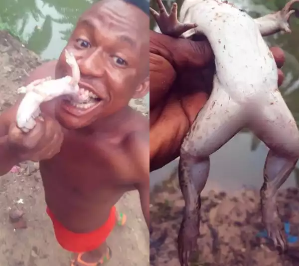 Nigerian man makes stew with Frog meat (photos)