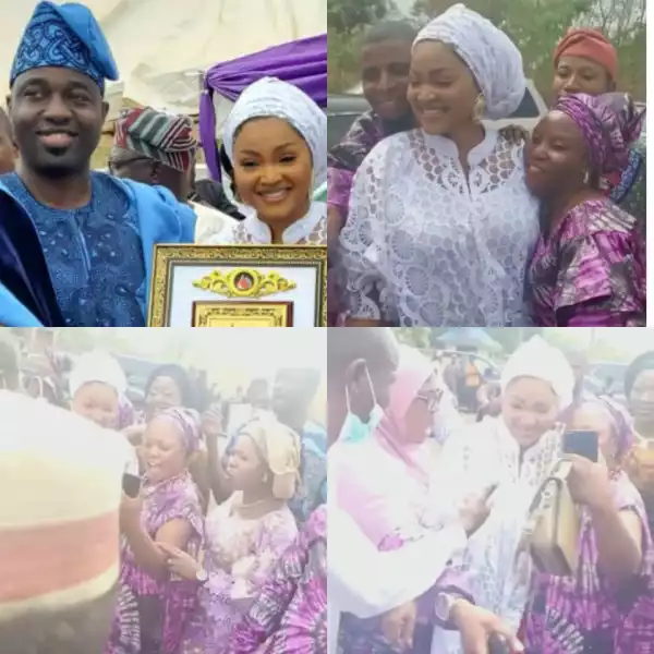 Our Property, Our Wife - Mercy Aigbe Hailed As She And Husband, Kazim Adeoti, Visit His Community (Video)