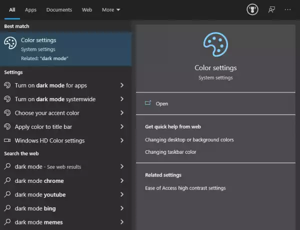 Microsoft releases Windows 10 Build 20215 with dark theme search results