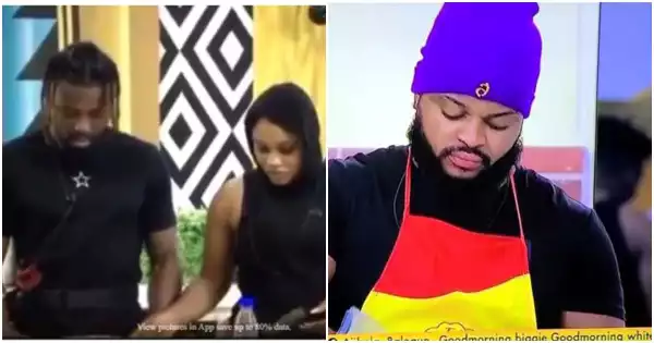 #BBNaija: Reactions as JMK and Micheal relieved WhiteMoney of his cooking duties while Pere supervised