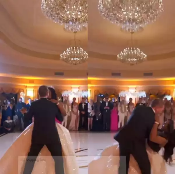 The Moment Newly-wedded Fell During First Dance At Their Wedding (Video)