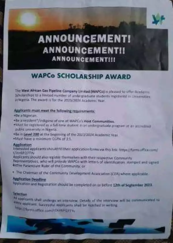 West African Gas Pipeline Company (WAPCo) Scholarship Application Form