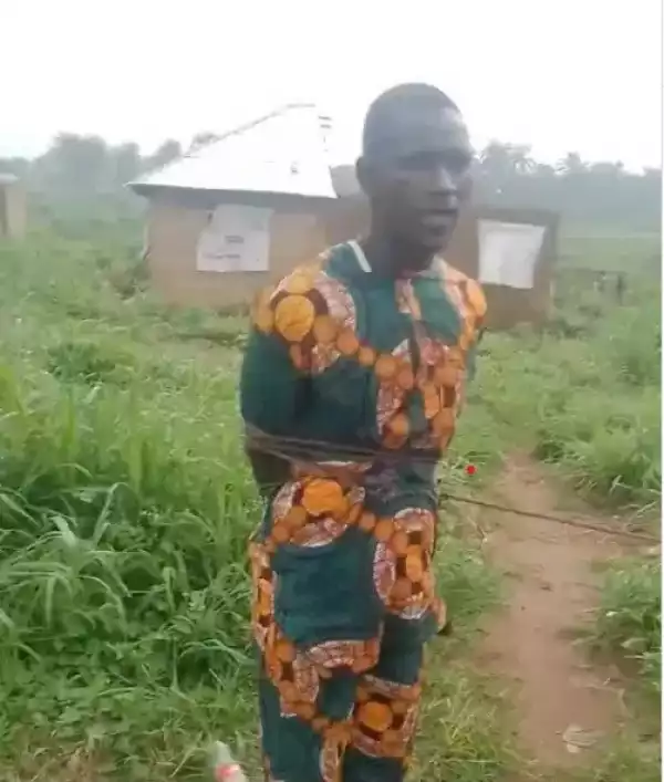 Man Tied With Rope After Being Caught Trying to Force Himself on Friend’s Wife in Bush (Video)