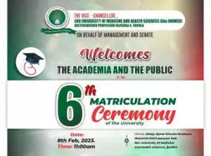 Eko University of Med & Health Science notice of 6th matriculation ceremony
