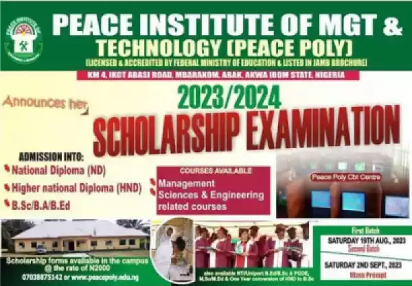Peace Institute of Management and Technology announces date for scholarship exam, 2023/2024