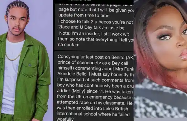 “Benito has been into drugs since he was 11, got expelled from school” – Insider uncovers deeds of JJC’s son after he tackled step-mom, Funke Akindele (Screenshots)