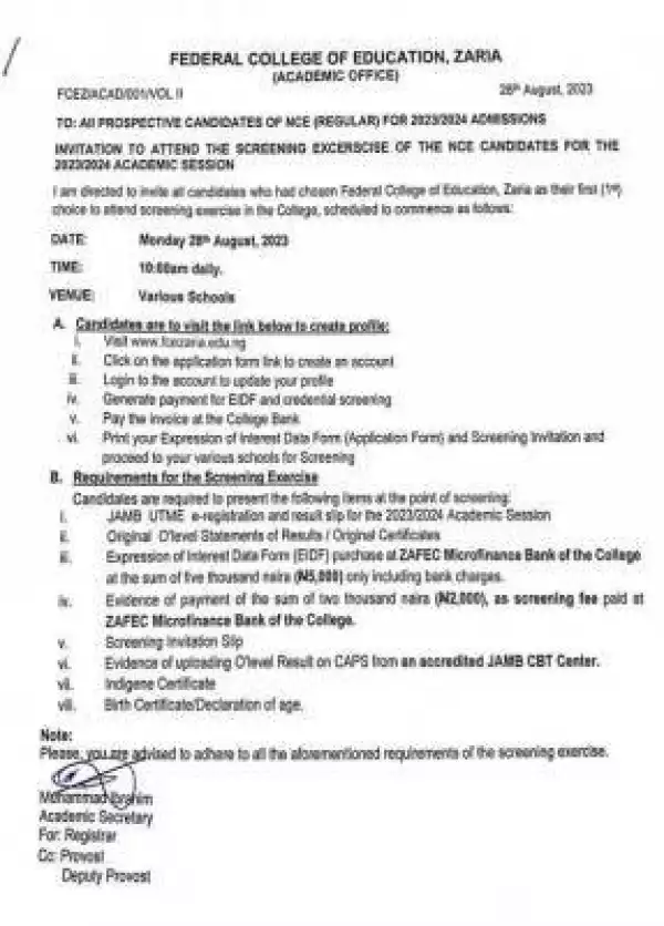 FCE Zaria NCE Post-UTME 2023: eligibility and registration details