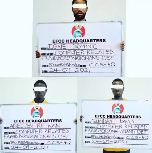 BUSTED!! EFCC Arrests Three Internet Fraudsters In Abuja