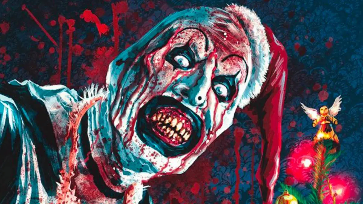 Terrifier 3 Poster Sees Art the Clown Wear Santa Claus’ Face as a Bloody Necklace