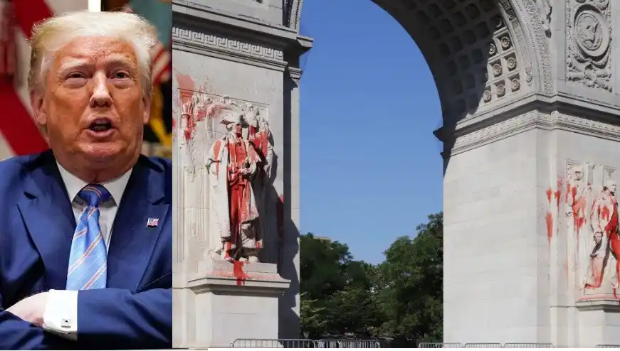 Trump threatens protesters who threw red paint on a George Washington statue with 10-year prison sentence (Photos)