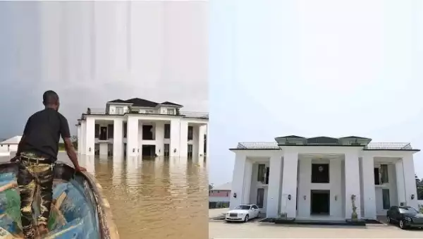 See How Flood Destroyed Delta State Politician’s Multi-Million Mansion – Photos